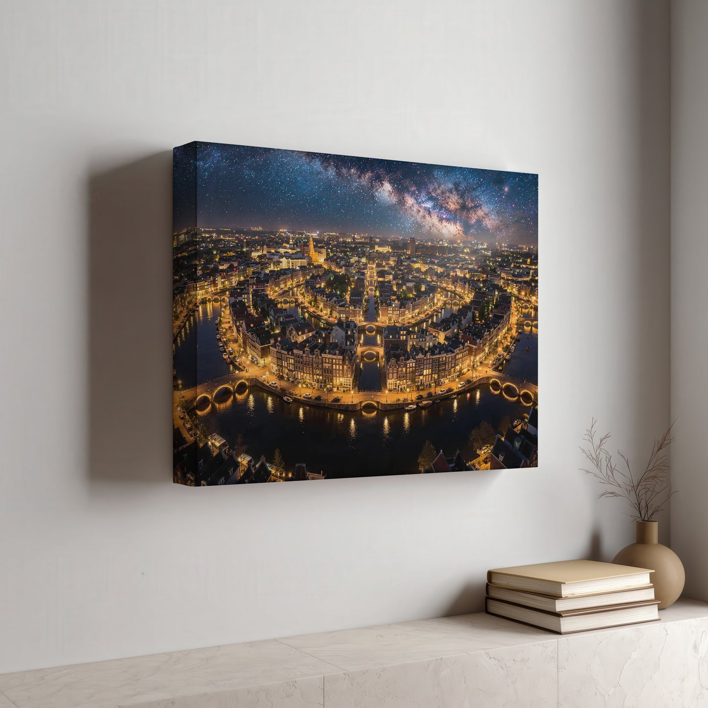 Amsterdam At Night Canvas Wanddecoratie 4K Kunstwerk
