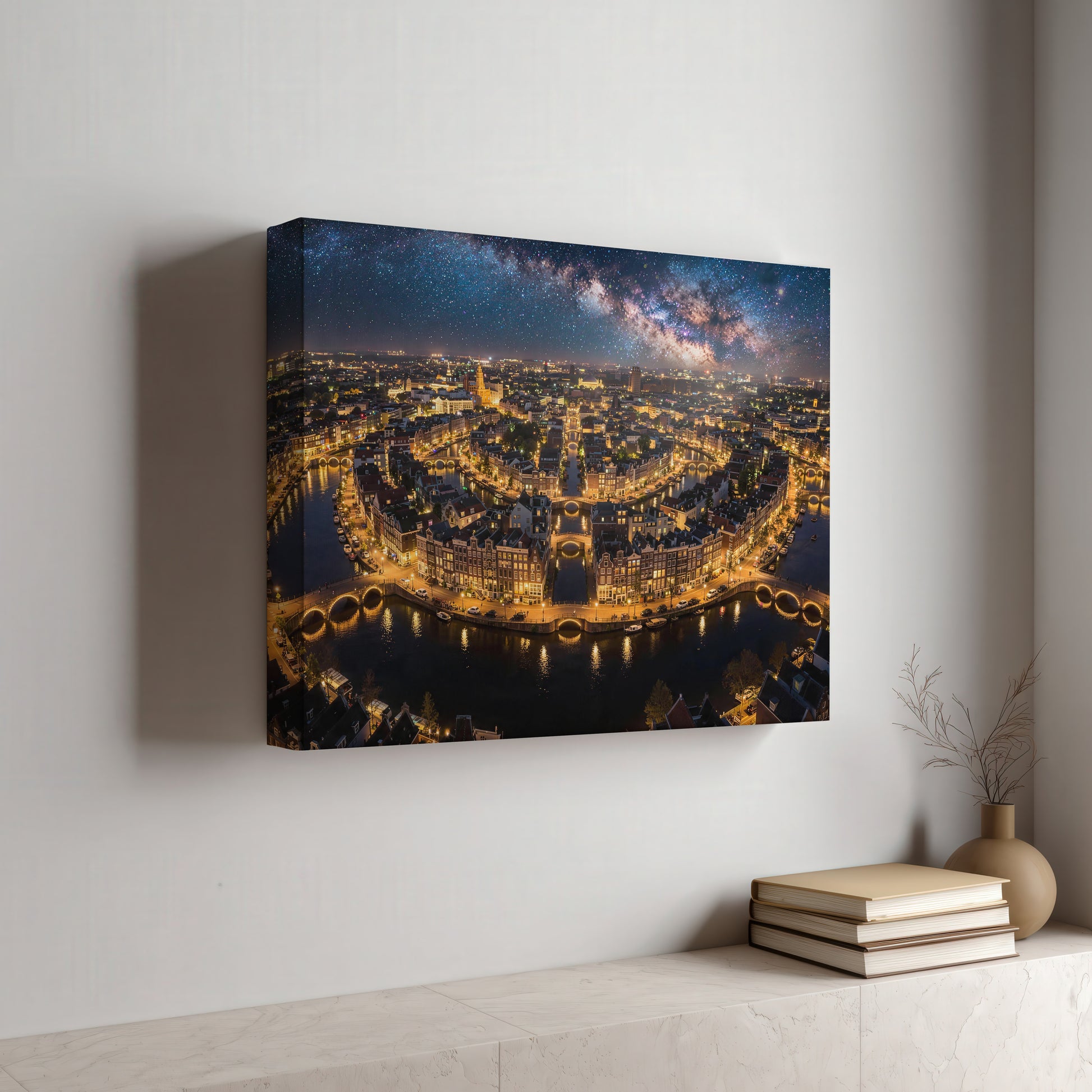 Amsterdam At Night Canvas Wanddecoratie 4K Kunstwerk