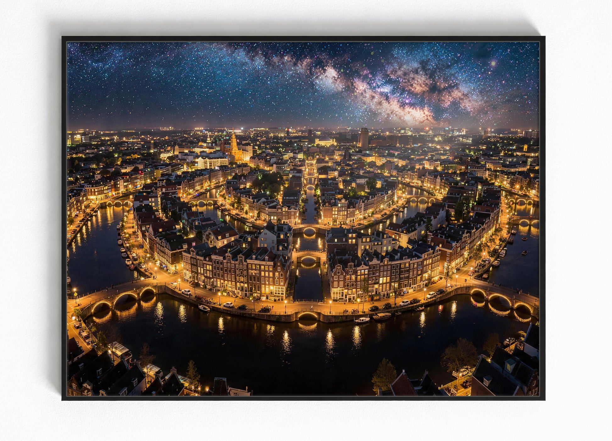 Amsterdam At Night Muurecoratie - Ingelijste poster - Ideaal verjaardag cadeau