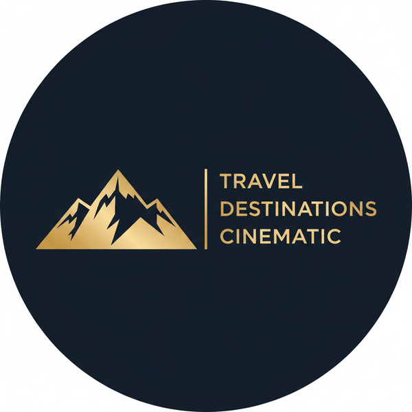 Travel Destinations Cinematic rond logo blauw